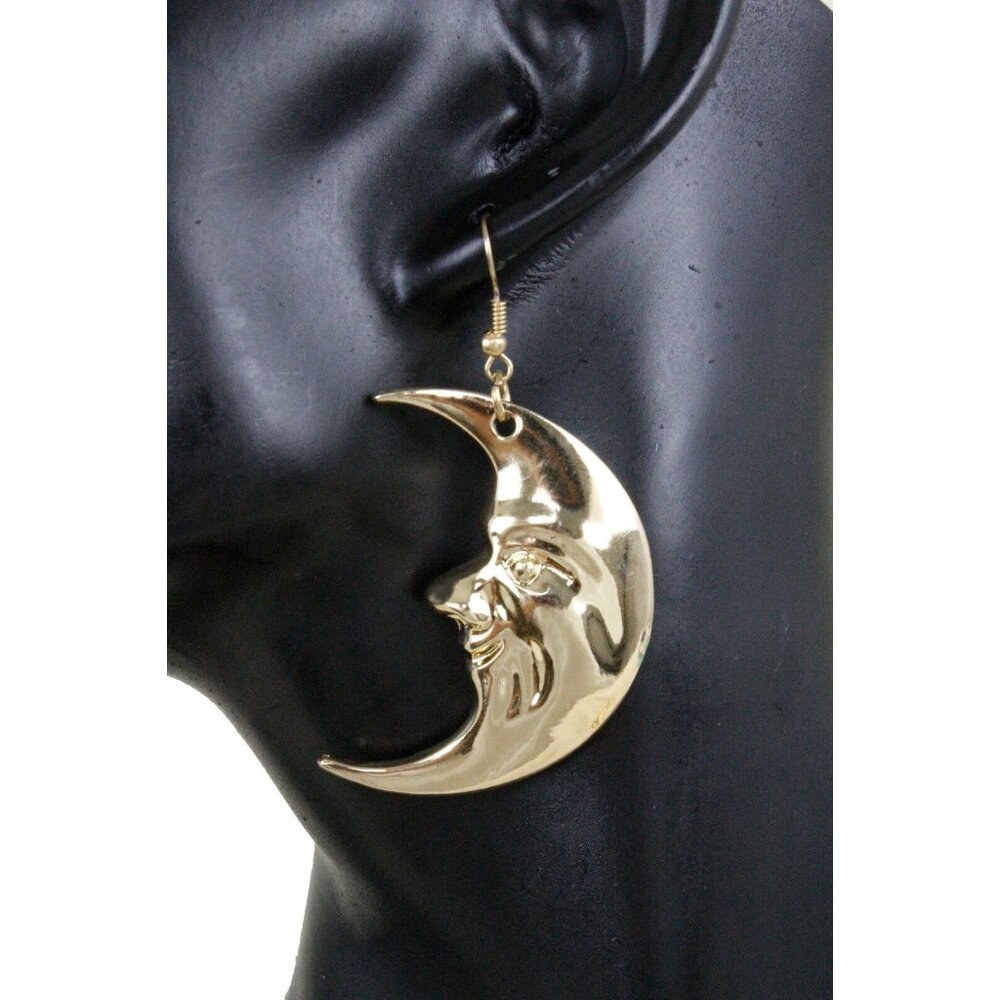 New Women Hook Earrings Set Gold Metal Smile Half Moon Cute Fashion Jewelry